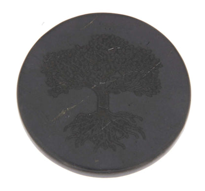 Schungit Handy Platte Baum des Lebens - Lebensbaum - rund 30mm poliert - Schutzplatte