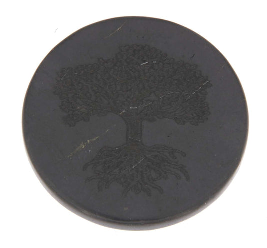Schungit Handy Platte Baum des Lebens - Lebensbaum - rund 30mm poliert - Schutzplatte