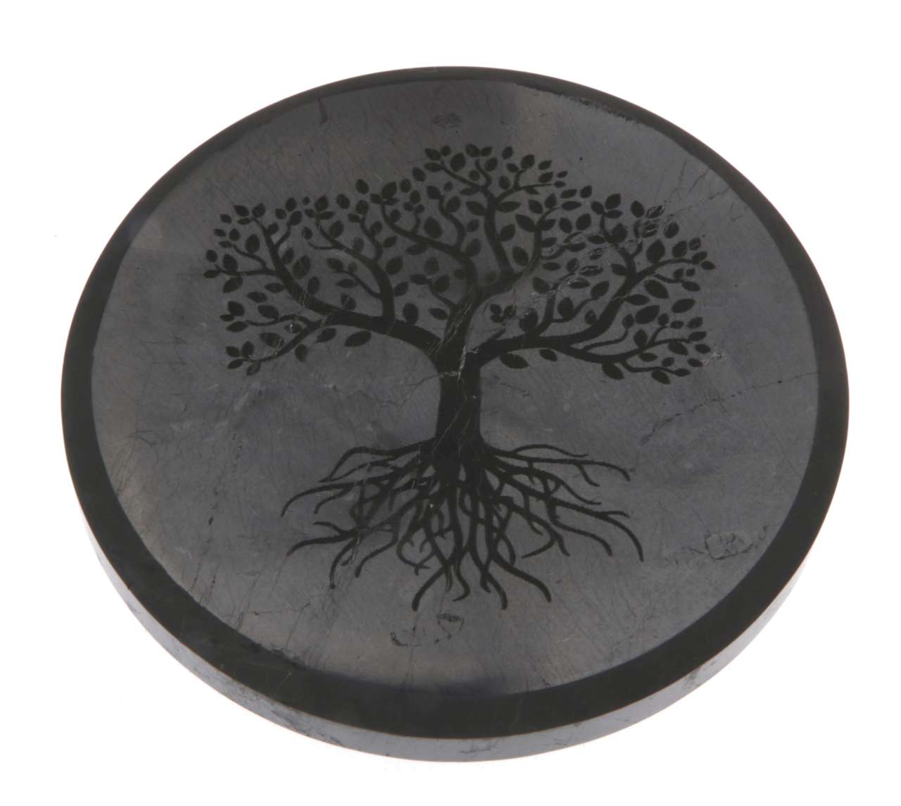 Schungit Platte - Baum des Lebens - Untersetzer Glas - 10 x 1cm, poliert - #6515