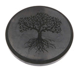 Schungit Platte - Baum des Lebens - Untersetzer Glas - 10 x 1cm, poliert - #6515