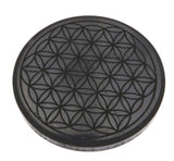 Schungit Platte - Blume des Lebens - Untersetzer Glas - 10 x 1cm, poliert - #6514