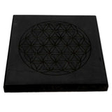 Schungit Platte - Blume des Lebens - Untersetzer Glas - 10 x 10 x 1cm, poliert