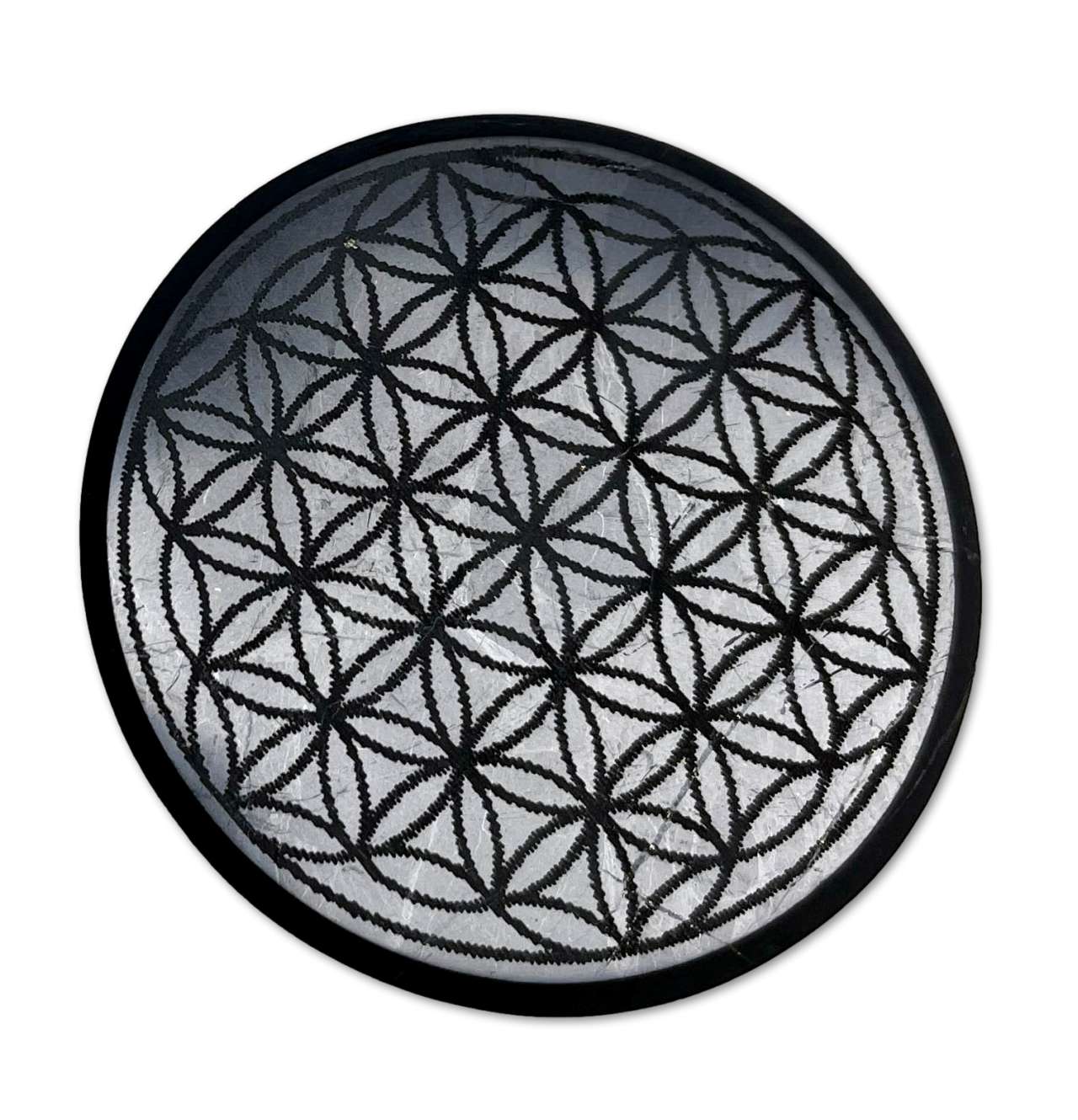 Schungit Platte - Blume des Lebens - Untersetzer Glas - 5 x 1cm, poliert - #6762