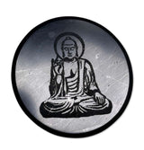 Schungit Platte - Buddha - Untersetzer Glas - 5 x 1cm, poliert - #6763