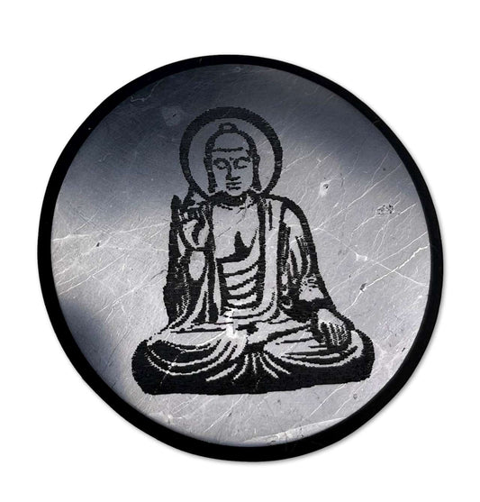Schungit Platte - Buddha - Untersetzer Glas - 5 x 1cm, poliert - #6763