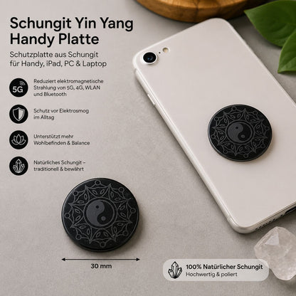 Schungit Handy Platte Yin Yang - rund 30mm poliert - Schutzplatte