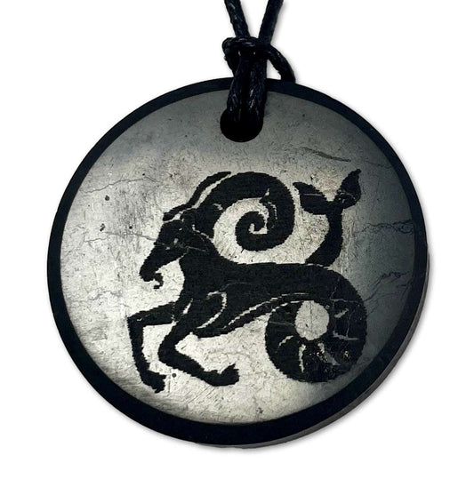 Schungit Sternzeichen Anhänger mit Gravur - Steinbock - Edelstein - A Qualität #6628