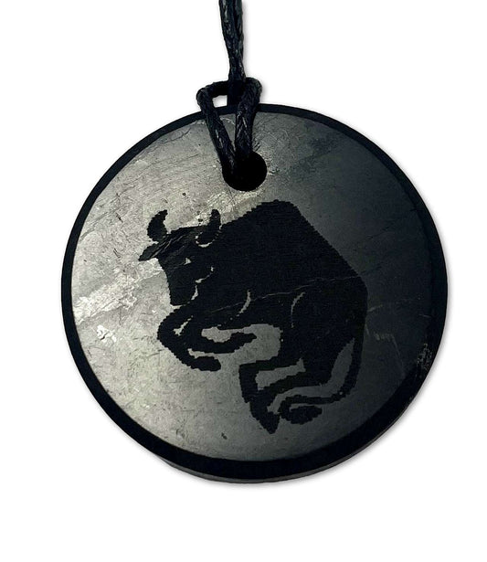 Schungit Sternzeichen Anhänger mit Gravur - Stier - Edelstein - A Qualität #6629