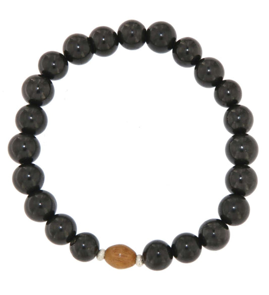 edles Kugel Schörl-schwarzer Turmalin - Holzperle - Edelstein - Schmuck - Armband #0450
