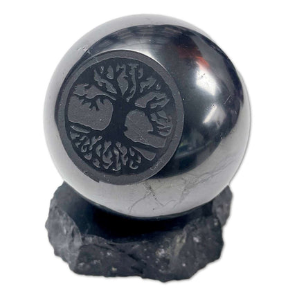 Schungit Kugel 8cm - Baum des Lebens - Lebensbaum - poliert #6660