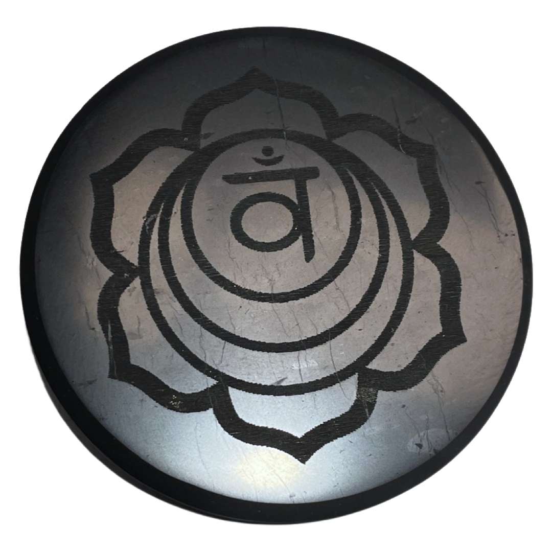 Schungit Platte - Lotus Blume - Lotusblume - Untersetzer Glas - 10 x 1cm, poliert - #6786
