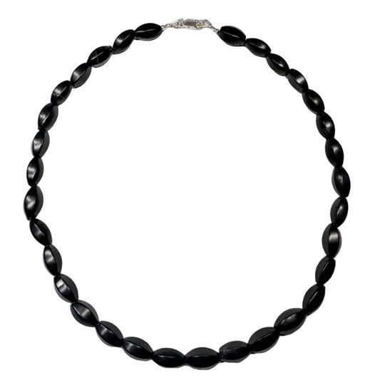 Schungit Edelstein Collier Kette oval - 925er Silber Schmuck #7317