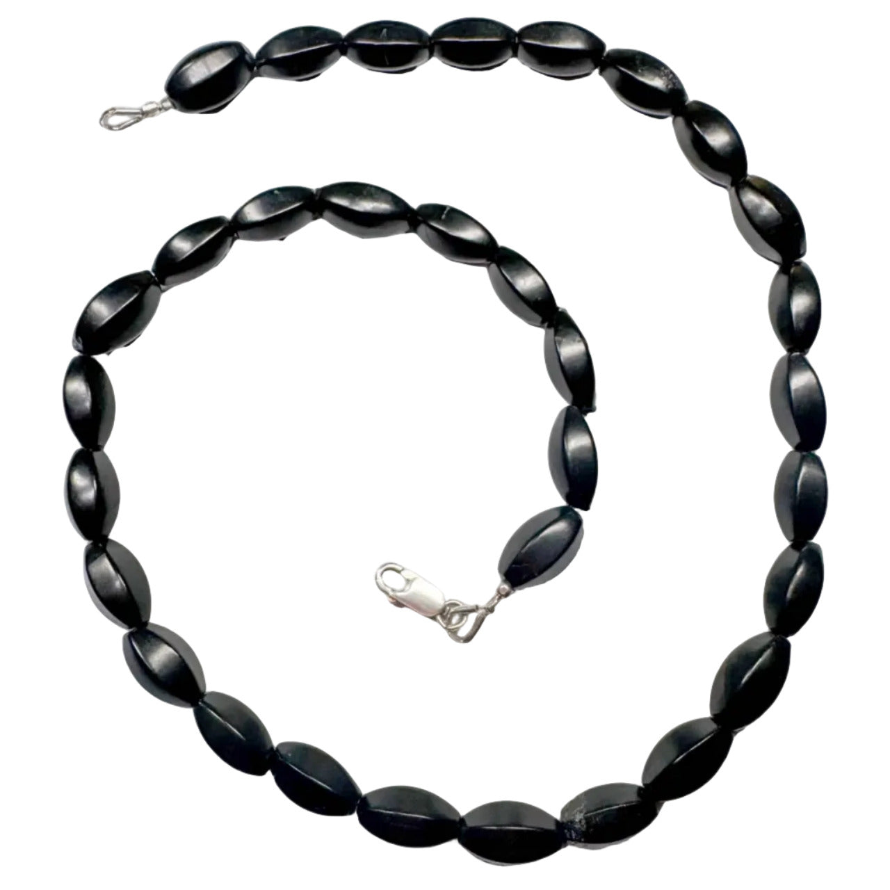 Schungit Edelstein Collier Kette oval - 925er Silber Schmuck #7317