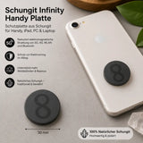 Placa de Shungit para móvil Infinity - Símbolo de ocho del infinito - redonda 30mm pulida - Placa de protección