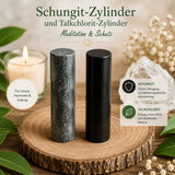 Schungit Pharaonenstäbe + Talkchlorid Pharao Zylinder poliert #2827