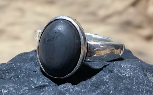 Schungit Schmuck Edelstein Ring aus 935er Silber - Made in Germany - Größe 54 - #5815