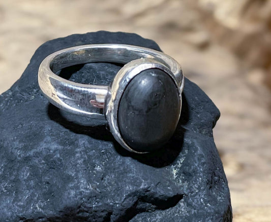 Schungit Schmuck Edelstein Ring aus 935er Silber - Made in Germany - Größe 54 - #5815