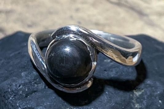 Schungit Schmuck Edelstein Ring aus 935er Silber - Made in Germany - Größe 56 - #7153