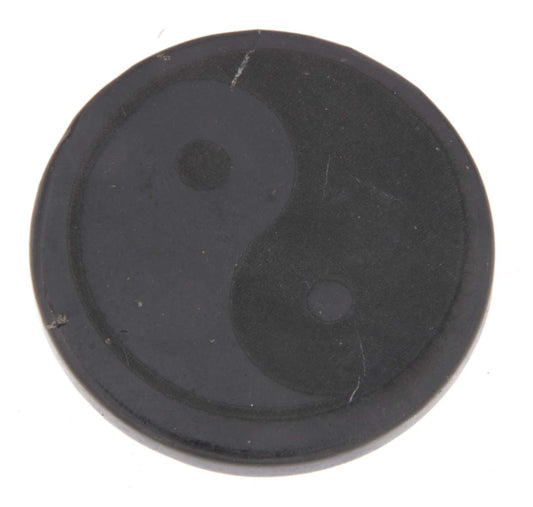 Schungit Handy Platte Infinty - Acht Symbol der Unendlichkeit - rund 30mm poliert - Schutzplatte