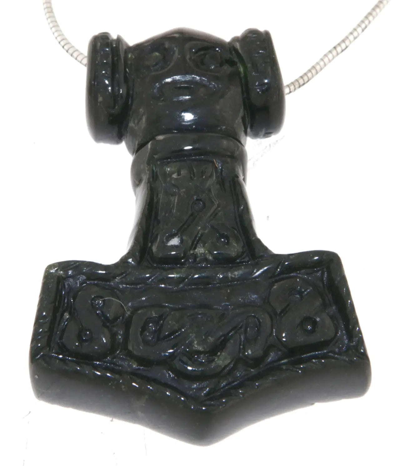 Thor´s Hammer schwarze Jade - handgeschnitzt - Edelstein Schmuck Ketten Thor Anhänger - A Qualität #7303