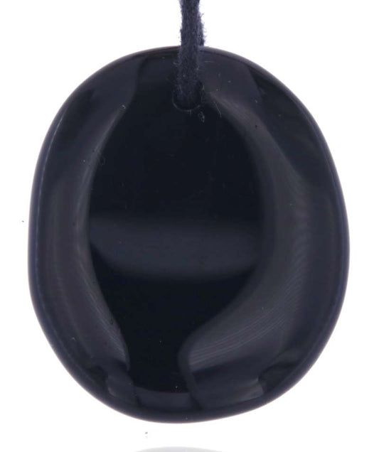 schwarzer Obsidian - Trommelstein Schmuck Ketten Anhänger - Edelstein A Qualität #5805