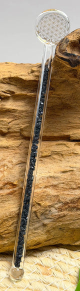 Edelsteinwasser schwarzer Turmalin - Schörl PREMIUM Vital Crystal Water Stick - Blume des Lebens - seelensteinchen