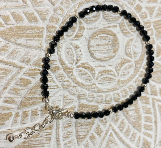 edles Armband schwarzer Turmalin / Schörl - Edelstein - Edelsteinarmband Schmuck 925er Silber - A Qualität #4063