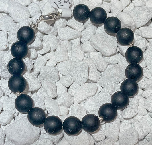 Armband schwarzer Turmalin / Schörl matt - Edelstein - Edelsteinarmband Schmuck 925er Silber - A Qualität #6844