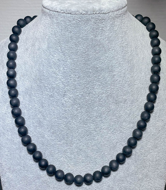 matte schwarzer Turmalin / Schörl Edelstein Schmuck Kette - Edelsteinkette - Collier - 925er Silber #5320