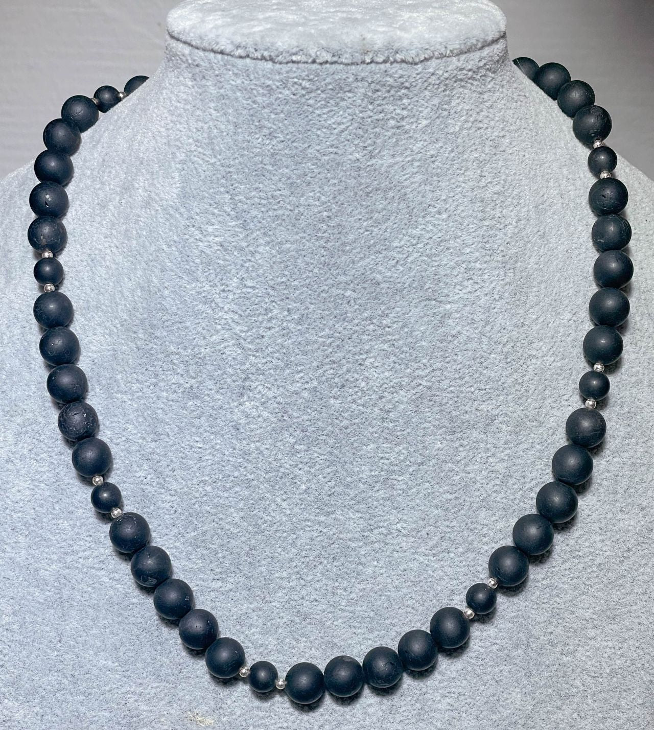 matte schwarzer Turmalin / Schörl Edelstein Schmuck Kette - Edelsteinkette - Collier - 925er Silber #7119