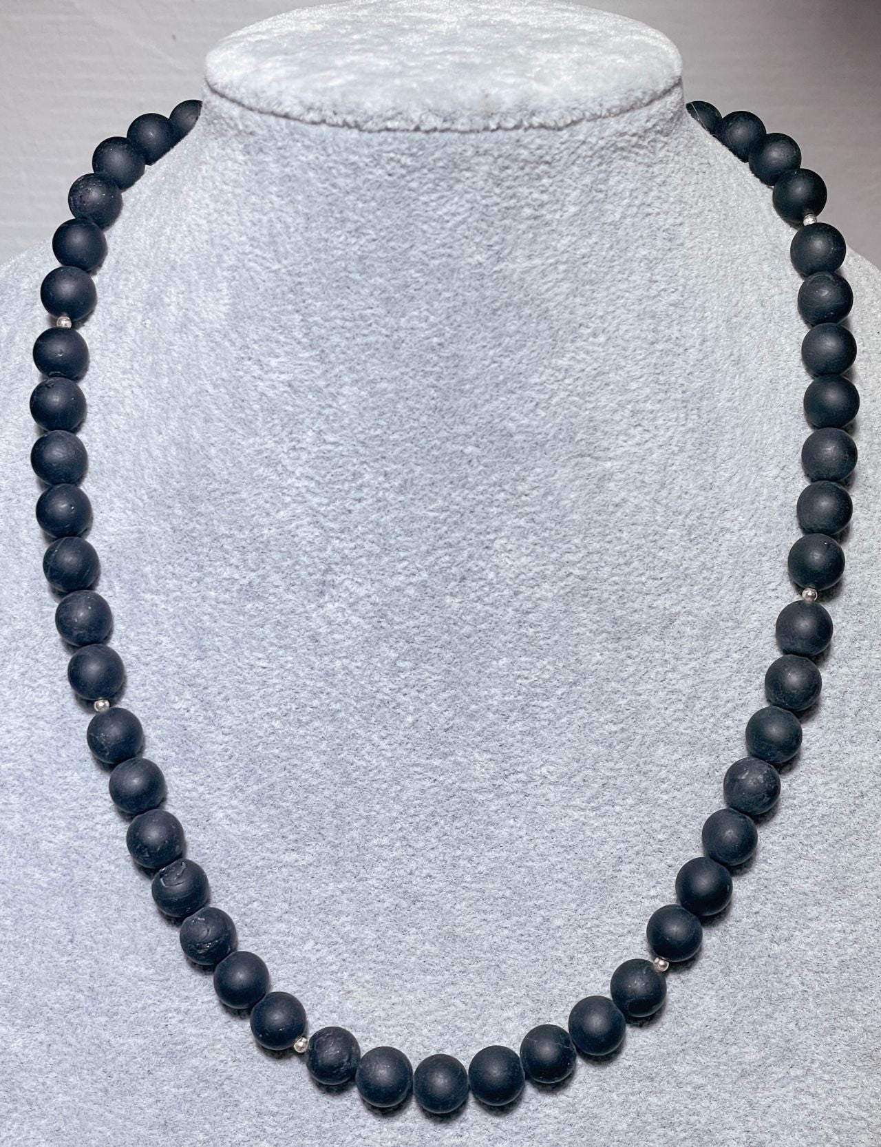 matte schwarzer Turmalin / Schörl Edelstein Schmuck Kette - Edelsteinkette - Collier - 925er Silber #7118
