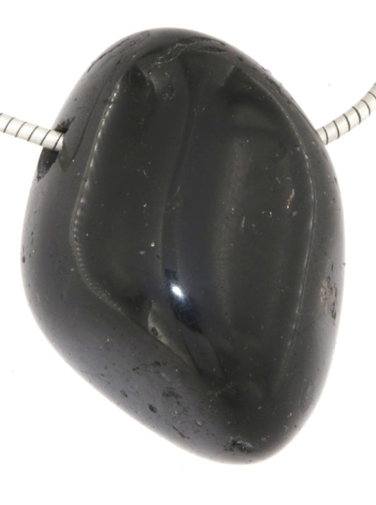 schwarzer Turmalin / Schörl Trommelstein Schmuck Ketten Anhänger - Edelstein A Qualität #5073