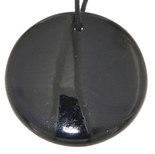 schwarzer Turmalin / Schörl Trommelstein Cabochon Schmuck Ketten Anhänger - Edelstein A Qualität #7175