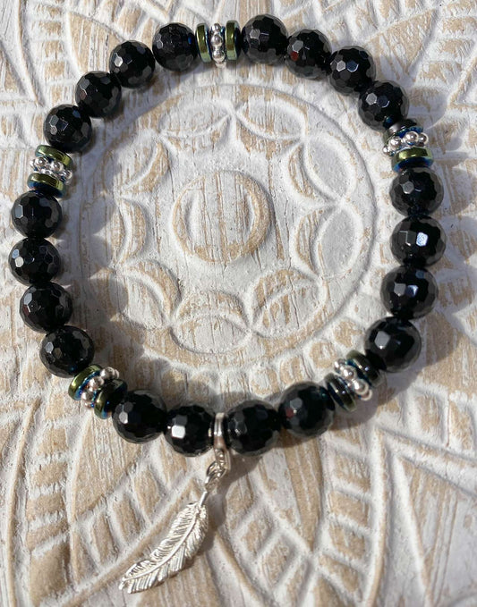 Armband schwarzer Turmalin / Schörl - Hämatin - Edelstein - Edelsteinarmband Schmuck 925er Silber - A Qualität #6842