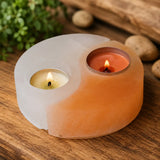 Yin Yang Kerzenständer aus Selenit & Alabaster Ø 10 cm #8065