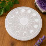 Disco de selenita Sol - Luna, aprox. 14cm - Gema - Minerales calidad A #7081