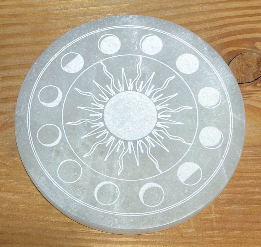 Selenit Scheibe Sonne - Mond ca. 14cm - Edelstein - Mineralien A Qualität #7081
