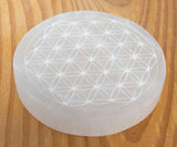 Selenit Scheibe Blume des Lebens ca. 10cm - Edelstein - Mineralien A Qualität #6553