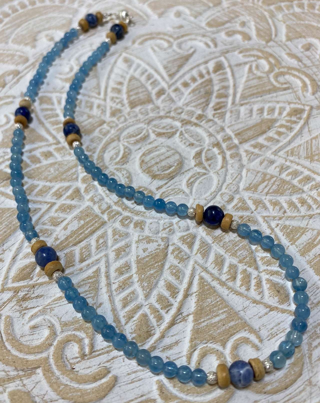 edle Edelstein Kette - Collier aus Aquamarin - Sodalith - Edelsteinkette - 925er Silber Schmuck #4104