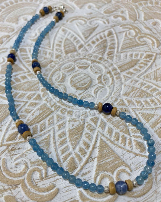 edle Edelstein Kette - Collier aus Aquamarin - Sodalith - Edelsteinkette - 925er Silber Schmuck #4104