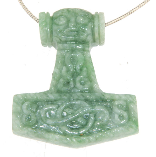 Thor´s Hammer Burma Jade - handgeschnitzt - Edelstein Schmuck Ketten Thor Anhänger - A Qualität #7299