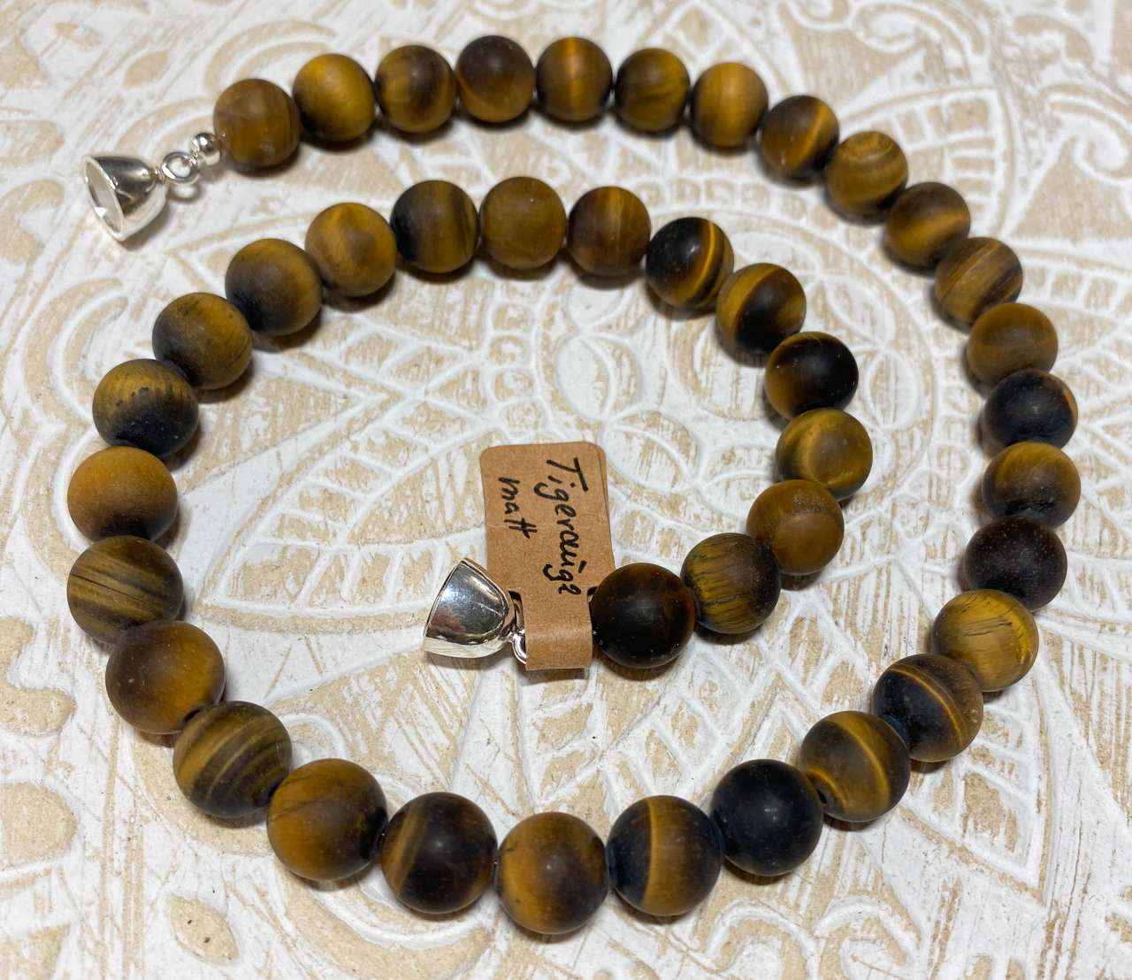 Tigerauge mattiert Edelstein Schmuck Edelsteinkette - Collier - 925er Silber - #6990