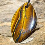 XL Tiger's Eye Tumbled Stone Gemstone Jewelry Chain Pendant - A Quality #5817