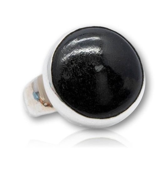 schwarzer Turmalin Ring aus 935er Silber - Made in Germany - Größe 64 - #5238