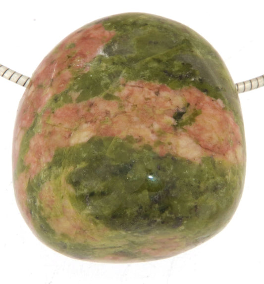 Unakit - Epidot Trommelstein Edelstein Schmuck Ketten Anhänger - A Qualität #0535