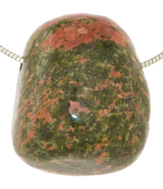Unakit - Epidot Trommelstein Edelstein Schmuck Ketten Anhänger - A Qualität #2585
