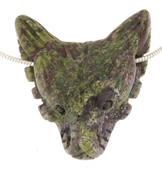 Wolf Drachenblut Jaspis Schmuck Ketten Anhänger Wolfskopf - Edelstein A Qualität #6960